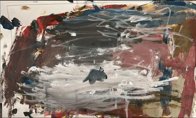 Il vortice - Realizzato con sfumature di colori freddi e di colori caldi utilizzando i pennelli e, soprattutto, le dita.