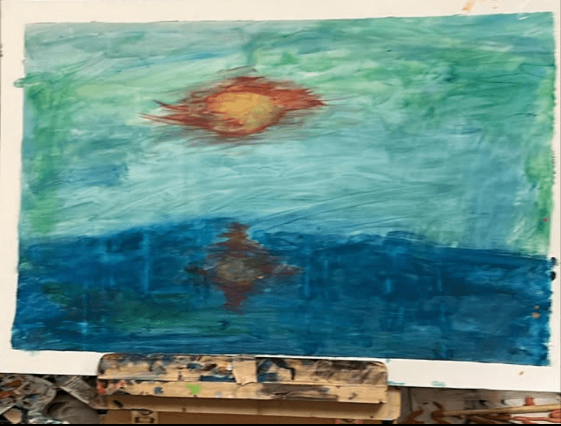 Il Paris Saint-Germain (Il mare dei sogni 2) - Il dipinto mostra un mare nel quale è riflesso il sole.