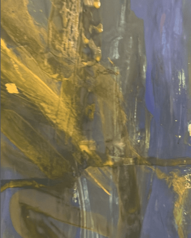 La scintilla del fulmine - Un dipinto astratto materico dai toni freddi e dorati.