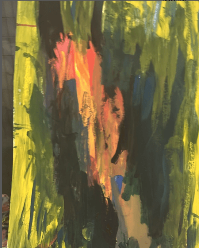 L'apertura (dei muri mentali) - Dipinto che mostra l'apertura dei muri mentali con colori accesi e spenti.