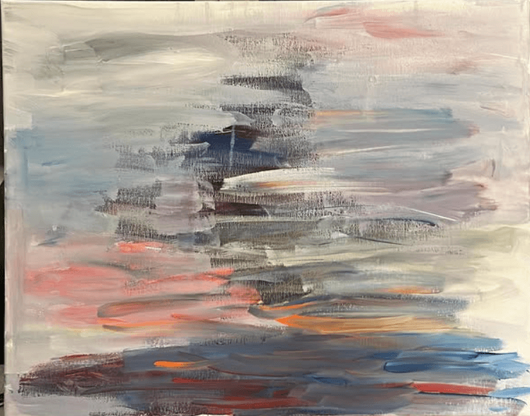 Paesaggio con il Sole - Opera astratta dalle tonalità tenui che suggerisce un paesaggio velato dalla nebbia o dal riverbero solare.