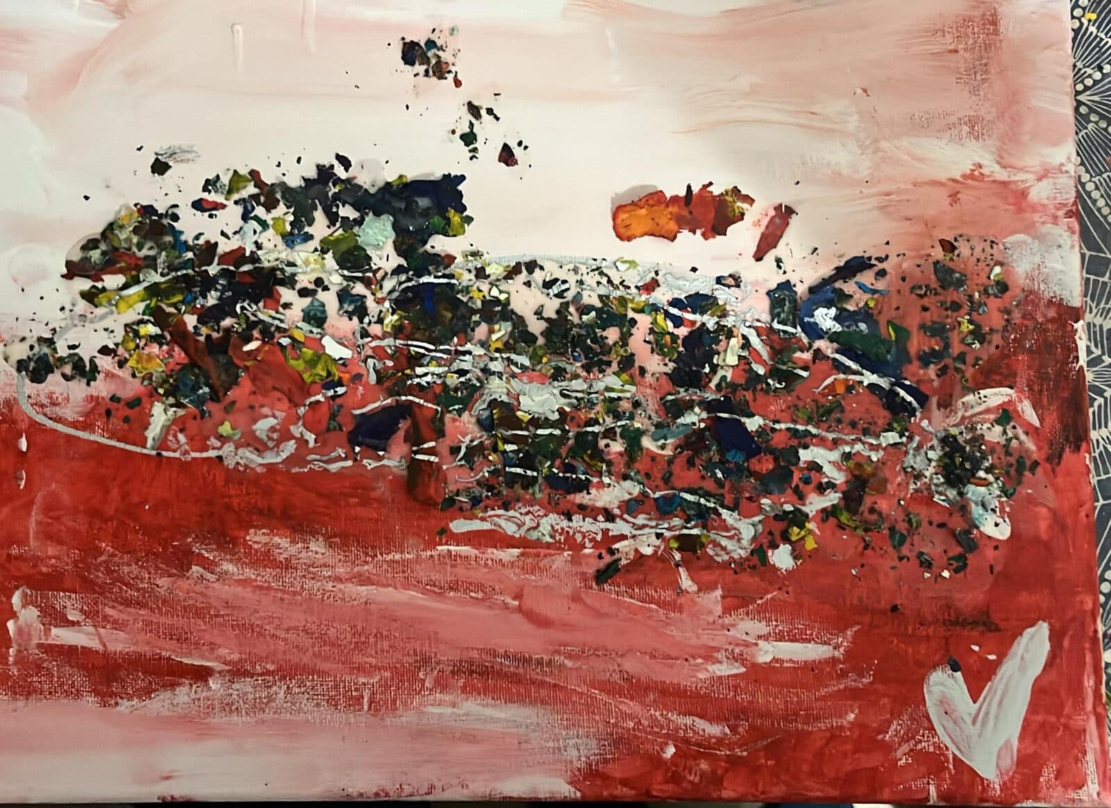 Diamanti di luce su sfondo rosso - Dipinto astratto materico su tela.